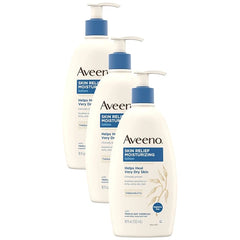 Aveeno Skin Relief Fragrance-Free Moisturizing Lotion for Sensitive Skin, with Natural Shea Butter & Triple Oat Complex, Unscented Therapeutic Body Lotion for Itchy, Extra-Dry Skin, 18 fl. oz (Pack of 3)