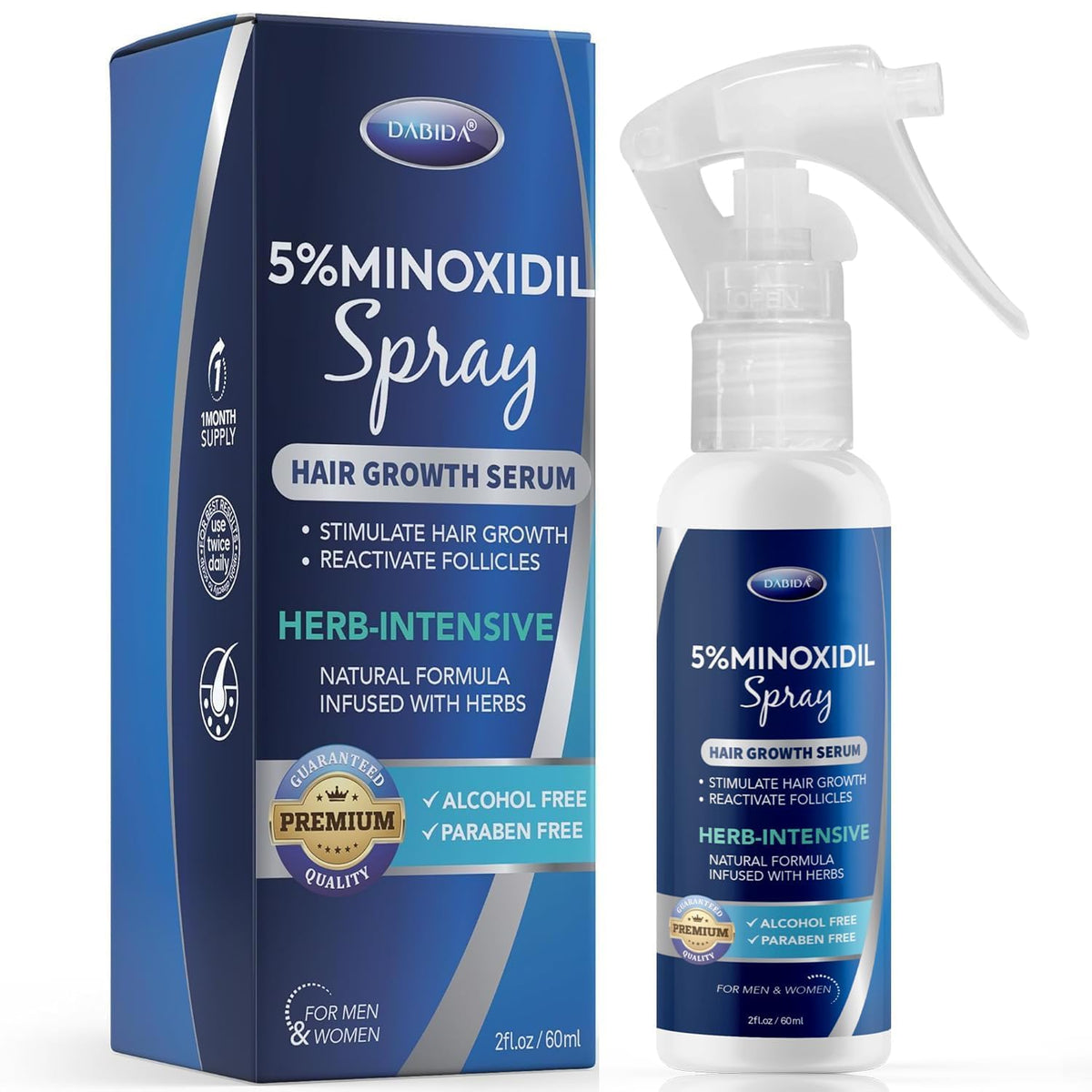 DABIDA 5% Minoxidil Hair Regrowth Spray - 60ml, For Men & Women