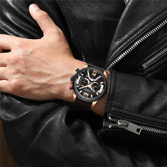 CURREN Men's 3 Dials Chronograph Quartz Watches with Leather Bracelet - Brown