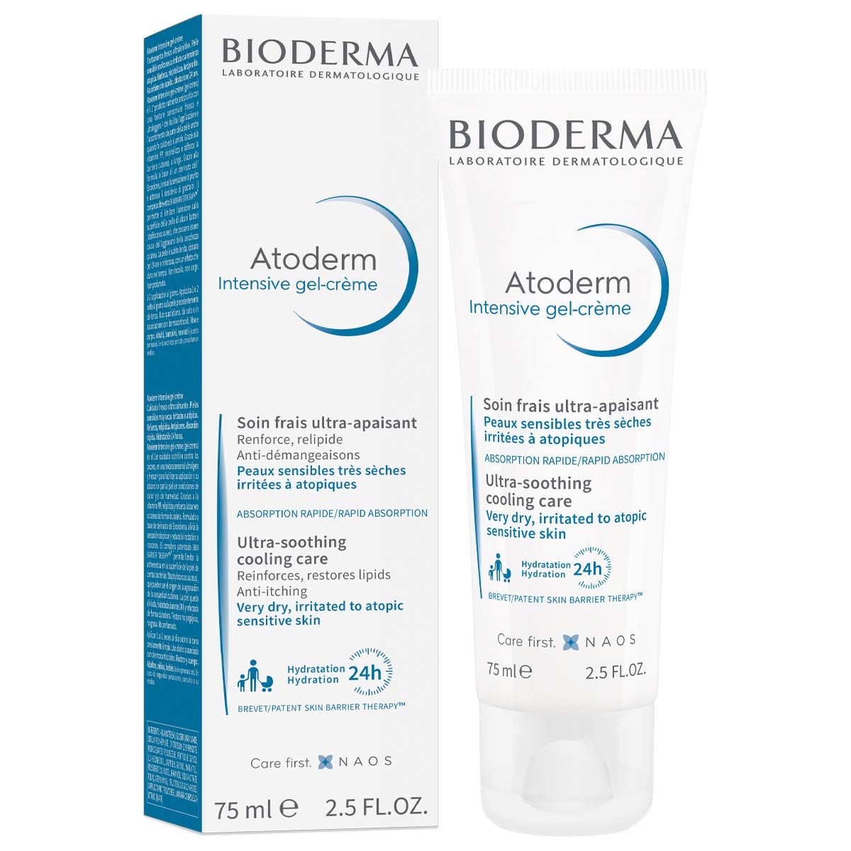 Bioderma Atoderm Intensive Gel Crème with Niacinamide| Skin Barrier Repair| Ultra-light Soothing Gel moisturizer for Very Dry, Irritated, Atopic, Sensitive Skin - 75ml