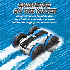 Vbepos Remote Control Car Boat Truck - 2.4GHz Amphibious 4WD Stunt RC Cars Toys for 6 7 8 9 Year Old Boys Girls, Blue