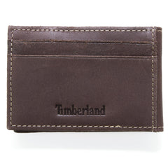 Timberland Men's Brown Genuine Leather Slim Minimalist Front Pocket Money Clip Wallet with ID Window - Dark Brown