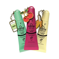 Dr.PawPaw Charm Balm Trio Matcha, Cherry, and Banana Lip Balm Set Lip Oils with Castor Oil, and Aloe Vera Keyring Charm Included Vegan 3 Pc