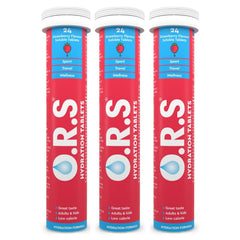 O.R.S Hydration Tablets With Electrolytes, Vegan, Gluten And Lactose Free Formula – Soluble Sports Hydration Tablets With Natural Strawberry Flavour, 72 Tablets (Pack Of 3 x 24)