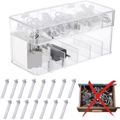 QUEENADA Double Cable Management Box with 12 Compartments - Data Cable Organizer Storage Box with 15 Wire Ties,Electronics Organizer for Office, Home Use, Desk Accessories Storage