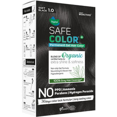 Vegetal Safe Color+ Organic Permanent Gel Hair Color, Soft Black 1.0, No Ammonia, Made with Natural Herbs, 100% Gray Coverage, 30-Day Color Lock (190 ml)