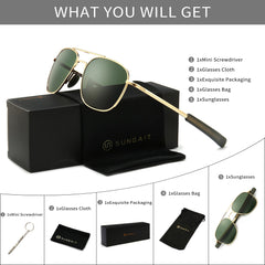 SUNGAIT Men's Military Style Polarized Pilot Aviator Sunglasses Bayonet Temples