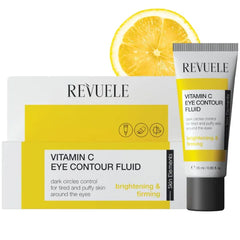 REVUELE Vitamin C Eye Contour Fluid, 0.85 fl oz – Brightening Under-Eye Gel with Stabilized Vitamin C, Caffeine & Niacinamide for Dull & Tired-Looking Eyes