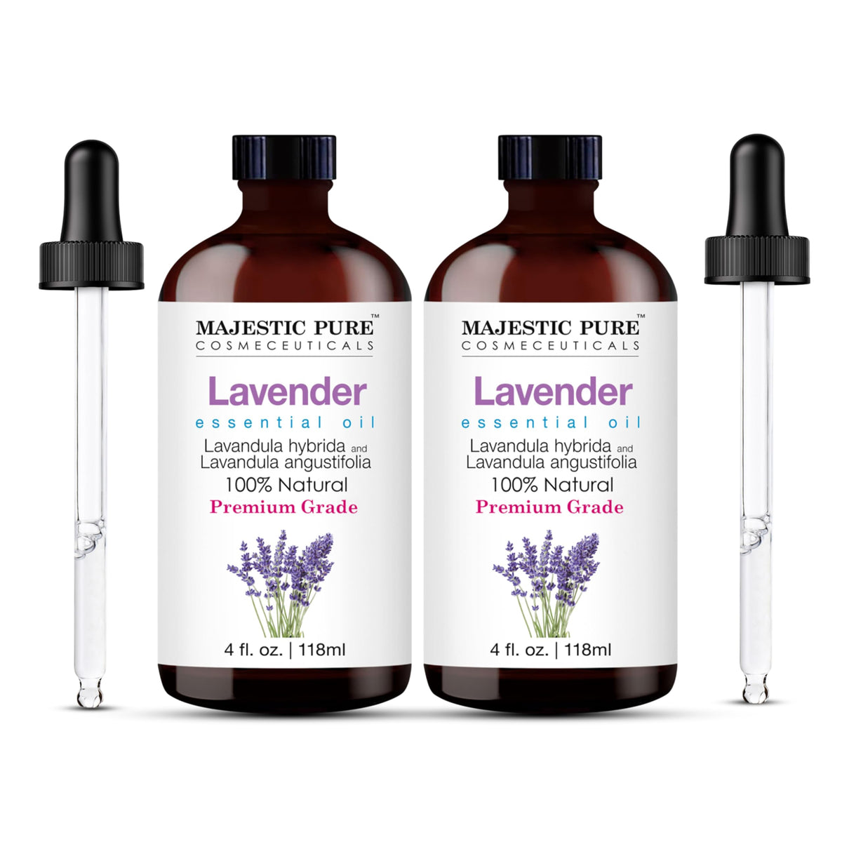 MAJESTIC PURE Lavender Essential Oil | 100% Pure and Natural | Premium Grade Essential Oils for Hair Care, Home Diffusers, Skin, Aromatherapy, Massage and Humidifiers | 4 Fl Oz (Pack of 2)