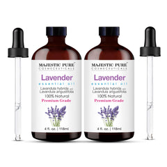 MAJESTIC PURE Lavender Essential Oil | 100% Pure and Natural | Premium Grade Essential Oils for Hair Care, Home Diffusers, Skin, Aromatherapy, Massage and Humidifiers | 4 Fl Oz (Pack of 2)