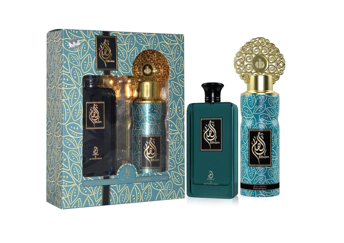 MY PERFUMES ELHAM from ARABIYAT 2 Pieces Perfume Gift Set for Unisex, 100 ml Eau De Parfum and 200 ml Perfume Spray