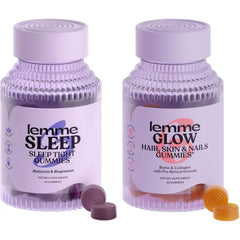 Lemme Sleep & Glow Bundle - Sleep Gummies, a Drug-Free Nighttime Aid & Glow Biotin & Collagen Hair Gummies for Strong, Thick Hair & Reduced Shedding - Gluten/Gelatin Free, Non-GMO - 60 Ct. Each
