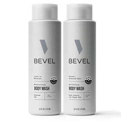 Bevel Exfoliating and Moisturizing Body Wash Bundle for Men - Dark Cassis & Supreme Oak Scent Bundle with Charcoal and Argan Oil, 16 Oz Pack of 2