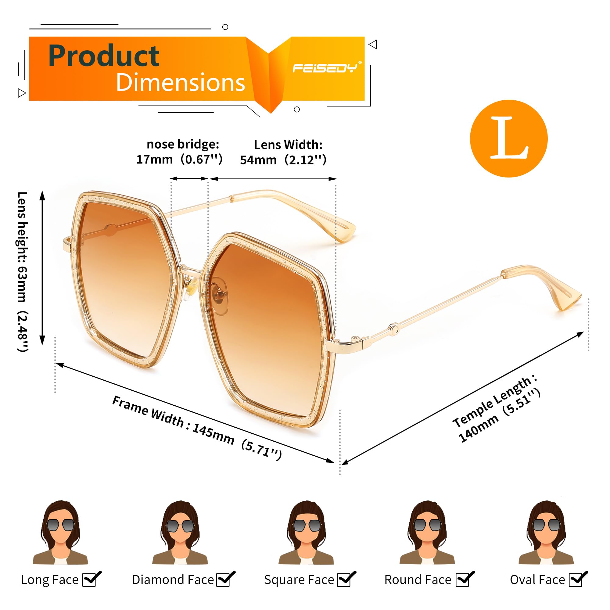 FEISEDY Women Large Hexagon Inspired Sunglasses Fashion Irregular Design Style Geometric B2503