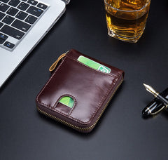 BULLCAPTAIN Mens Genuine Leather Zipper Wallet RFID Blocking Bifold Secure Zip Around Wallets Multi Credit Card Holder Purse (Brown-2)