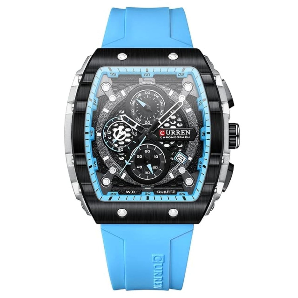 Men's waterproof chronograph watch with silicone strap, 8442 - Sky blue