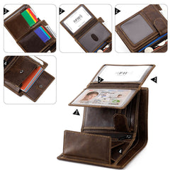 HAWEE Trifold Billfold RFID Blocking Cowhide Leather Wallet for Men 10 Card Slots 2 ID Windows with Coin Pocket - Coffee