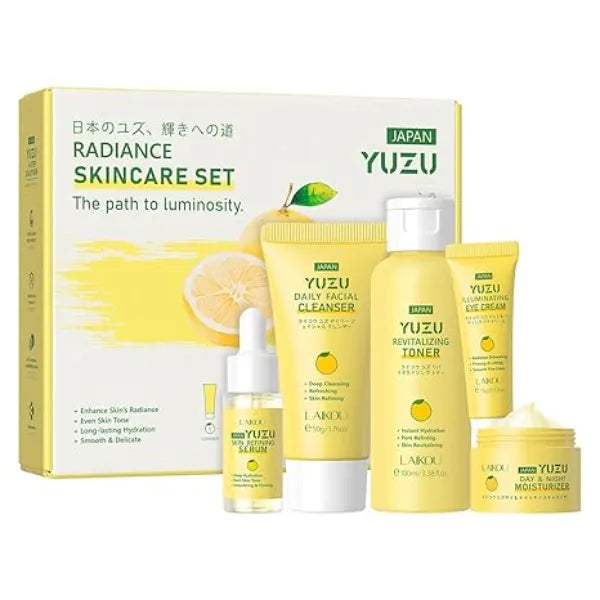 LAIKOU YUZU Skin Care, Skin Care Set with Serum, Cleanser, Toner, Eye Cream, Day & Night Moisturizer for Women Teen Girls Mom Daughter Mother's Day Christmas Birthday Beginner Kit TSA friendly 5pcs