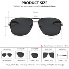 SUNGAIT Men's Polarized Square Aviator Sunglasses Durable Metal Frame for Fishing Driving Golf 100% UV Protection