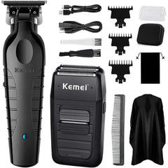 KEMEI Hair Clipper and Shaver Set Professional Cordless Hair Trimmer for Men, Electric Beard Trimmers Double foil shavers, Barber Clipper Hair Cuttings Kit, KM-2299, KM-1102