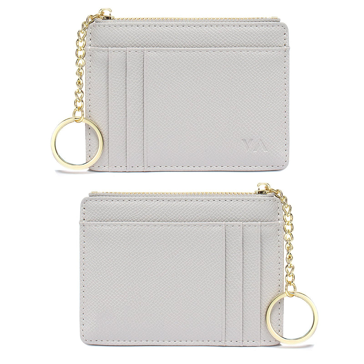 Slim RFID Blocking Card Holder Small Pocket Wallet Keychian Zipper Coin Purse Minimalist Leather Cash & Coin & Cards Case for Women Men, Gray, s, Rfid Wallet