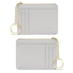 Slim RFID Blocking Card Holder Small Pocket Wallet Keychian Zipper Coin Purse Minimalist Leather Cash & Coin & Cards Case for Women Men, Gray, s, Rfid Wallet
