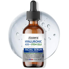 Alozera Pure Hyaluronic Acid Serum with Stem Cells for Face & Neck, Deep Hydration Facial Moisturizer for Plumper & Smoother Skin, Concentrated Anti-Aging Serum, Day & Night, 1 FL Oz