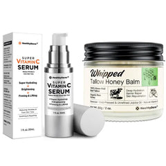 HealthyDerm Advanced Nourish & Restore Duo for Mature Skin – Super Vitamin C Face Serum + Whipped Beef Tallow Honey Balm – Hydrate, Brighten & Lift for Women Over 60, Anti-Aging Natural Moisturizer Duo