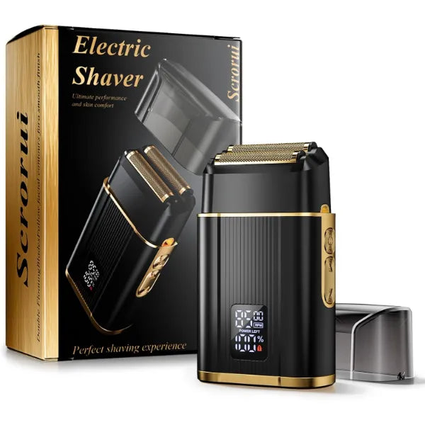 Scrorui Professional Foil Shaver for Men Cordless Electric Razor with High-Speed Dual Blades, Rechargeable USB-C, IPX6 Waterproof & Travel-Friendly/Home Use