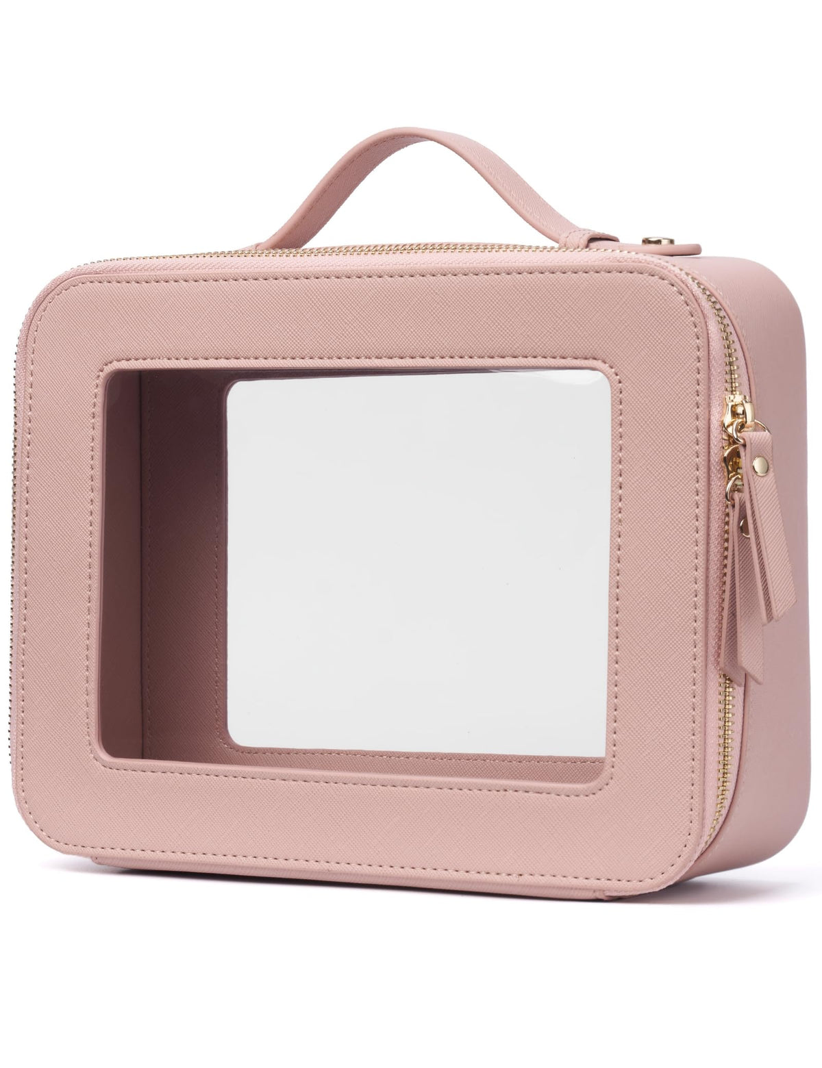 Popvibe Clear Makeup Case Set Pink Toiletry Bag Travel Large Clear Cosmetic Bag with Zipper, Big Make Up Bag Organizer Women Traveling TSA Approved Transparent Bag Car for Essentials