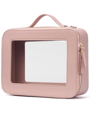 Popvibe Clear Makeup Case Set Pink Toiletry Bag Travel Large Clear Cosmetic Bag with Zipper, Big Make Up Bag Organizer Women Traveling TSA Approved Transparent Bag Car for Essentials