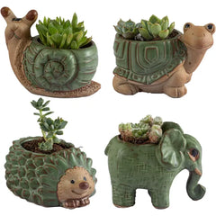 godealio Small Succulent Pots with Drainage, Indoor Outdoor Ceramic Animal Planter, Cute Cactus/Bonsai Small Flower Pots for Home Decor and Office Desk Decoration, A Set of 4 Pieces is Suitable as A Gift