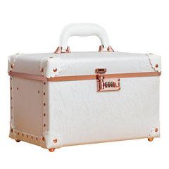 urecity Vintage Leather Makeup Train Case Portable Hard Shell Cosmetic Travel Case Lockable Makeup and Cosmetic Beauty Case for Home and Travel (Rose White 12.5'')