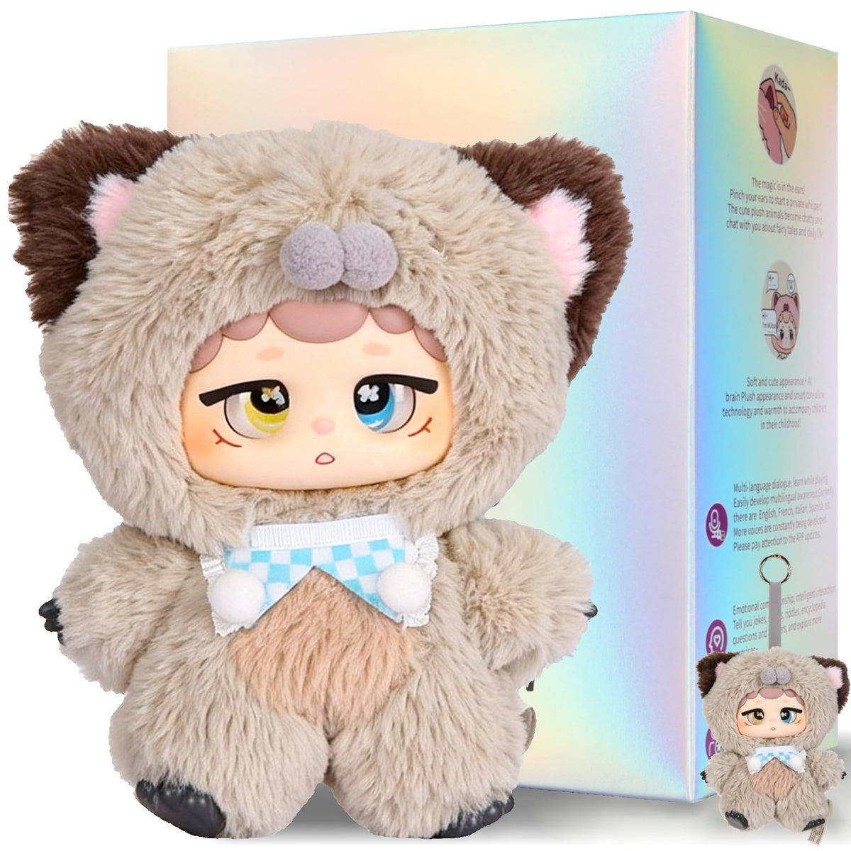 𝐀𝐈-𝐩𝐨𝐰𝐞𝐫𝐞𝐝 Plush Interactive Toy with Multiple Languages Switchable, Mini Communicatible Companion Bauble, Creative Simulated Rechargeable Doll Plaything for Kids Children Ages 3+ (8" High)
