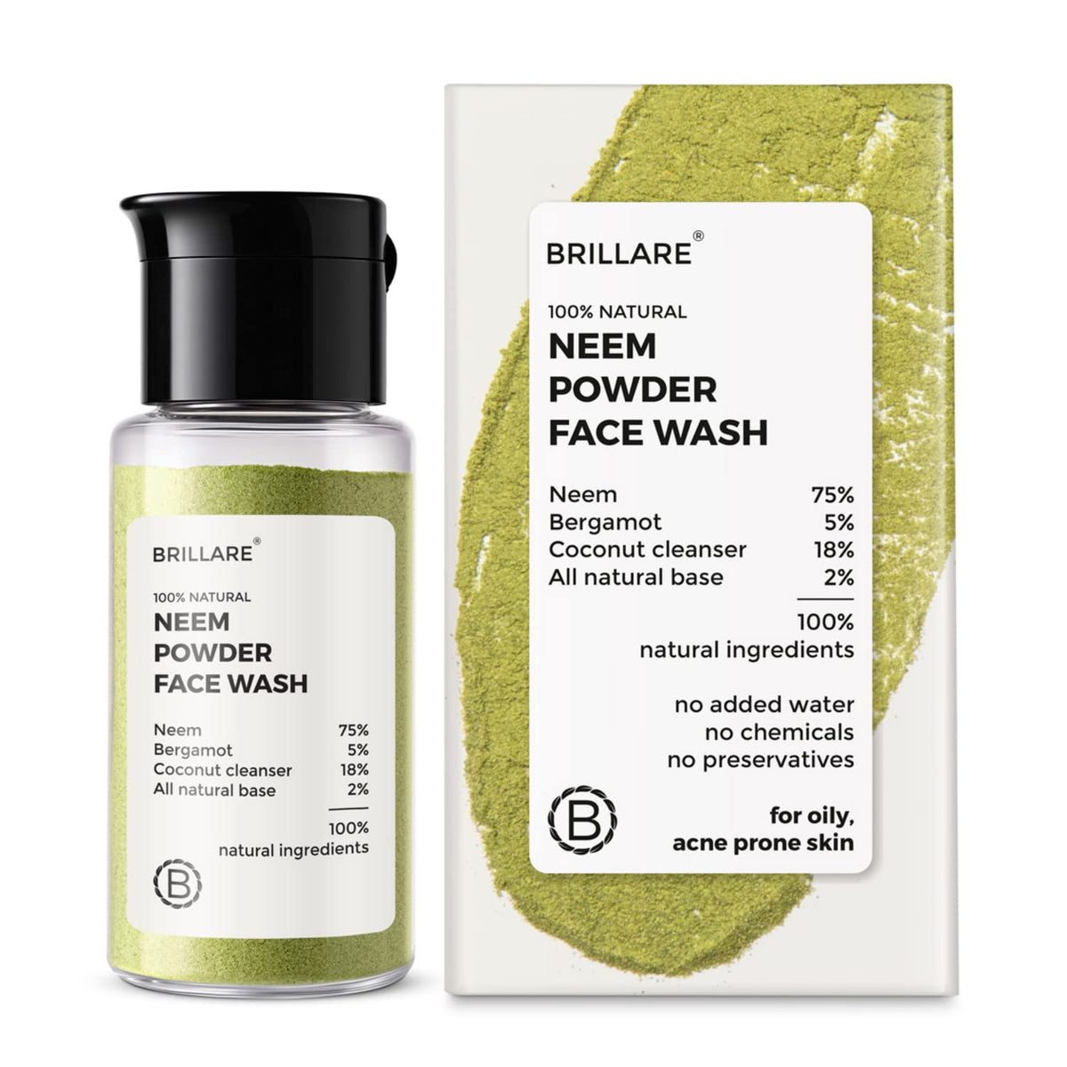 BRILLARE Real Neem Face Wash, 100% Natural Powder Face Wash with Neem (15 GM), Zero Chemicals, Multi