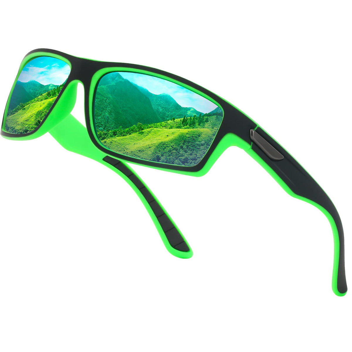 WASAIKKU Polarized Sunglasses for Men Women Classic Fashion Sunglasses Baseball Cycling Driving Fishing Golf Mens Sunglasses with UV Protectio - Black Frame With Blue Green Lens