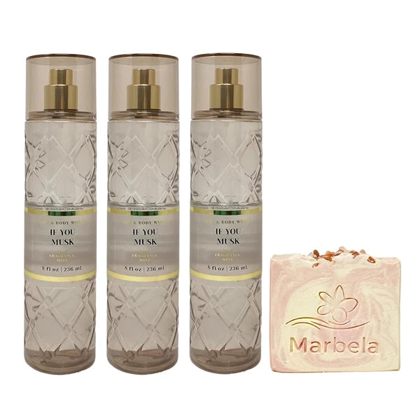 Bath & Body Works If You Musk 3 Pack Fine Fragrance Mist Bundle with a Himalayan Salts Springs Bar Soap - Full Size