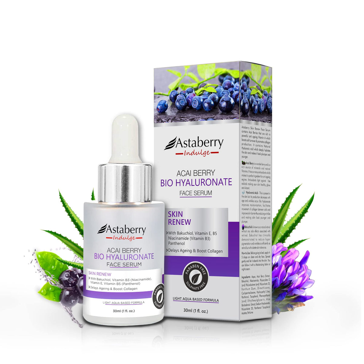 ASTABERRY Acai Berry Anti Aging Facial Serum with Hyaluronic Acid, Bakuchiol Retinol, Niacinamide, Vitamin A - Firms, Lifts, Smooths, Evens Skin Tone, Eye Area, Fine Lines & Wrinkles