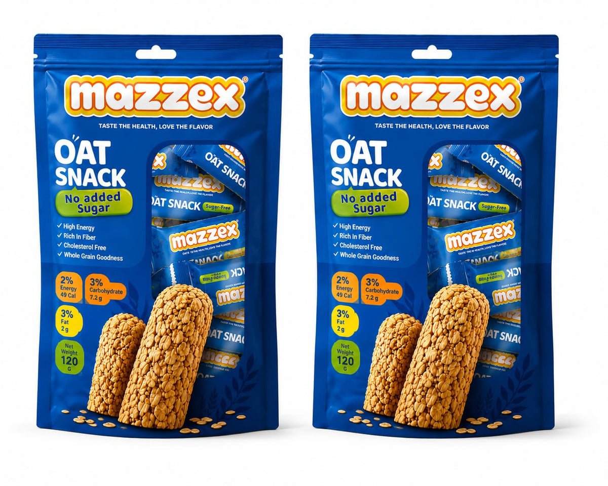 Mazzex Sugar-Free Oat Snack 120g x 2(24 Bars) | Healthy Snack, Sugar-Free & Low Sugar Oats Bar | High-Fiber Energy Bar, Guilt-Free Breakfast Treat for Kids & Adults (Pack of 2)