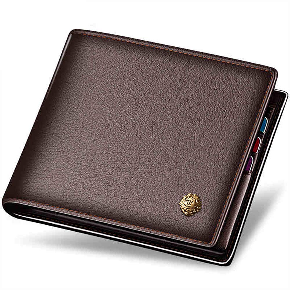 LAORENTOU Men's RFID Bifold Wallet with Zipper Coin Pocket | Genuine Leather | Slim & Casual | Brown