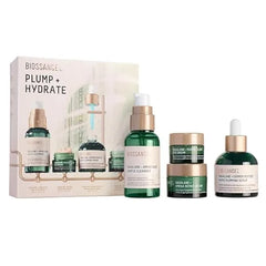 Biossance Plump and Hydrate Skincare Set  Amino Aloe Gentle Foaming Cleanser, Marine Algae Eye Cream, Copper Peptide Rapid Plumping Serum & Omega Moisturizer For Face Lock In Hydration For Your Skin
