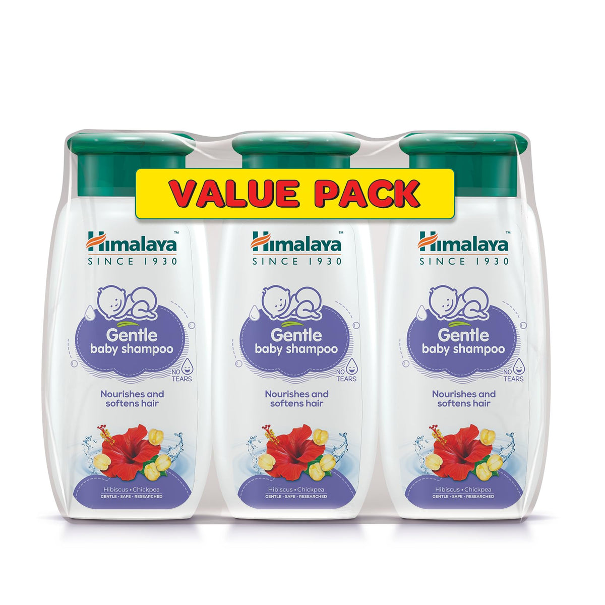 Himalaya Since 1930 No Tears Gentle Baby Shampoo with Hibiscus & Chickpeas, Suitable for Delicate Newborn Skin, pH Balanced, Free from Alcohol, Parabens, Phthalates & Sulphates- 400ml X 3 Value Pack