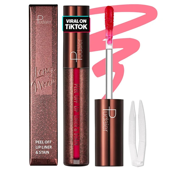 Lezero Peel Off Lip Liner Stain with Tweezer, Highly Pigmented Matte Finish Lip Tint Stain Makeup for Women, Long Lasting Waterproof Smudge-Proof Liquid Lipstick for All Skin Types, SERENDIPITY #4