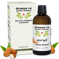 Drsous Ca Organic Sweet Almond Oil 100ml | Cold Pressed Carrier Oil for Body Massage, Glowing Skin, Hair care | Gentle for Babies, Rich in Vitamin E and Antioxidants | Made in Palestine
