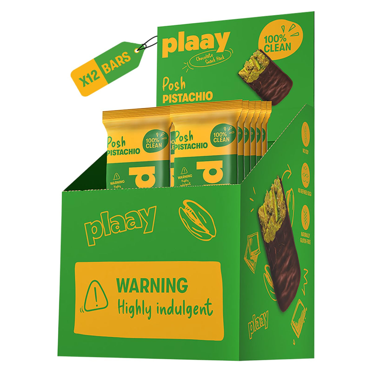 Plaay Chocolate Pistachio Bar – Box of 12, Gluten-Free, Mindfully Crafted for a Deliciously Satisfying Snack with Rich Pistachio Flavor and Premium Dark Chocolate –12 x 35g