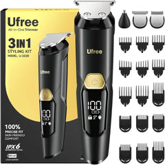 Ufree 3-in-1 Beard Trimmer Kit, Men's Electric Razor Shaver for Mustache, Professional Hair Trimmer, Type-C Rechargeable Clippers, Waterproof Body Grooming