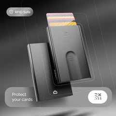 OGON Aluminum automatic card holder Slider - RFID Blocking – The original minimalist slim wallet for men and women - Up to 6 cards - Matt Paint Black