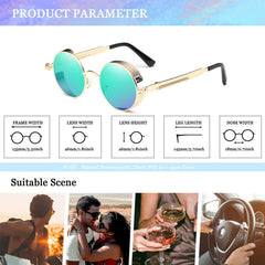 Joopin Steampunk Round Sunglasses - Metal Frame, 100% UV Protection (B01-Gold Mirrored Green)