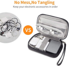 DELFINO Small Electronic Organizer Cable Bag, Travel Portable 2 PCS Electronic Accessories Storage Bag Soft Carrying Case Pouch for Hard Drive, Cord, Charger, Earphone, USB, SD Card (Black+Gray)