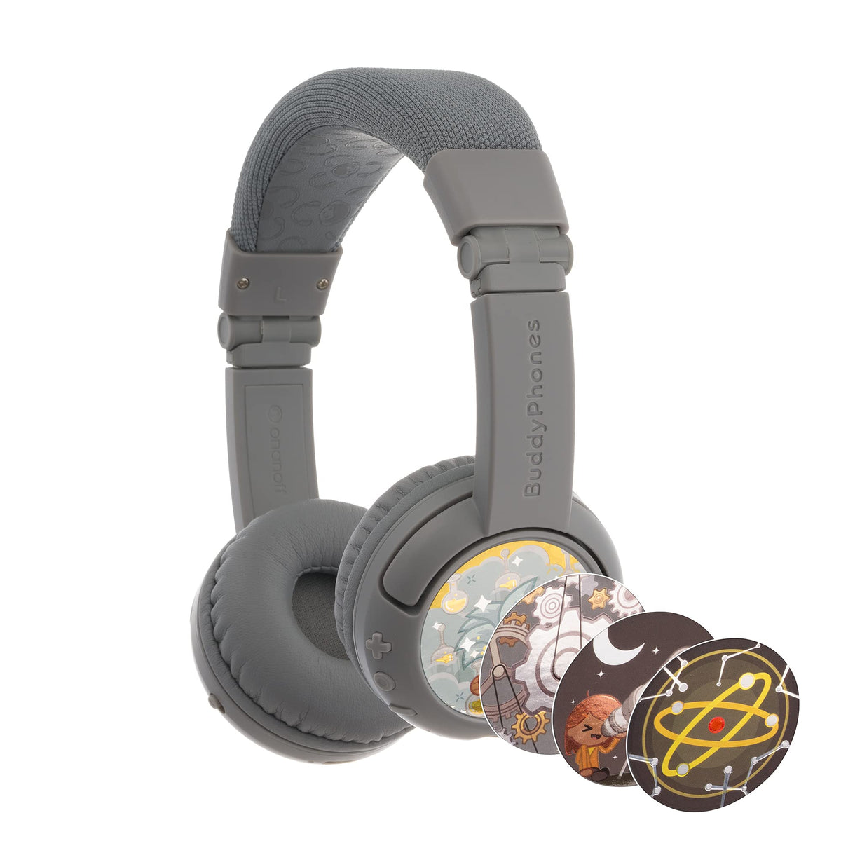 BuddyPhones Play Plus Wireless Bluetooth Headphones by Onanoff for Kids with 20 Hours of Battery Life and 3 Volume Settings, Matte Grey, Bt-Bp-Playp-Grey, Standard